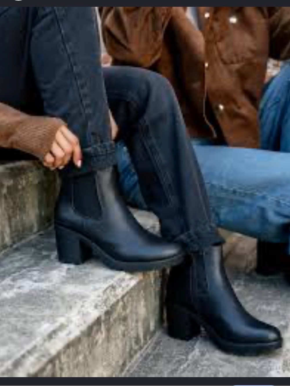 Zara Black Leather-Look Chelsea Block Heel Boots
